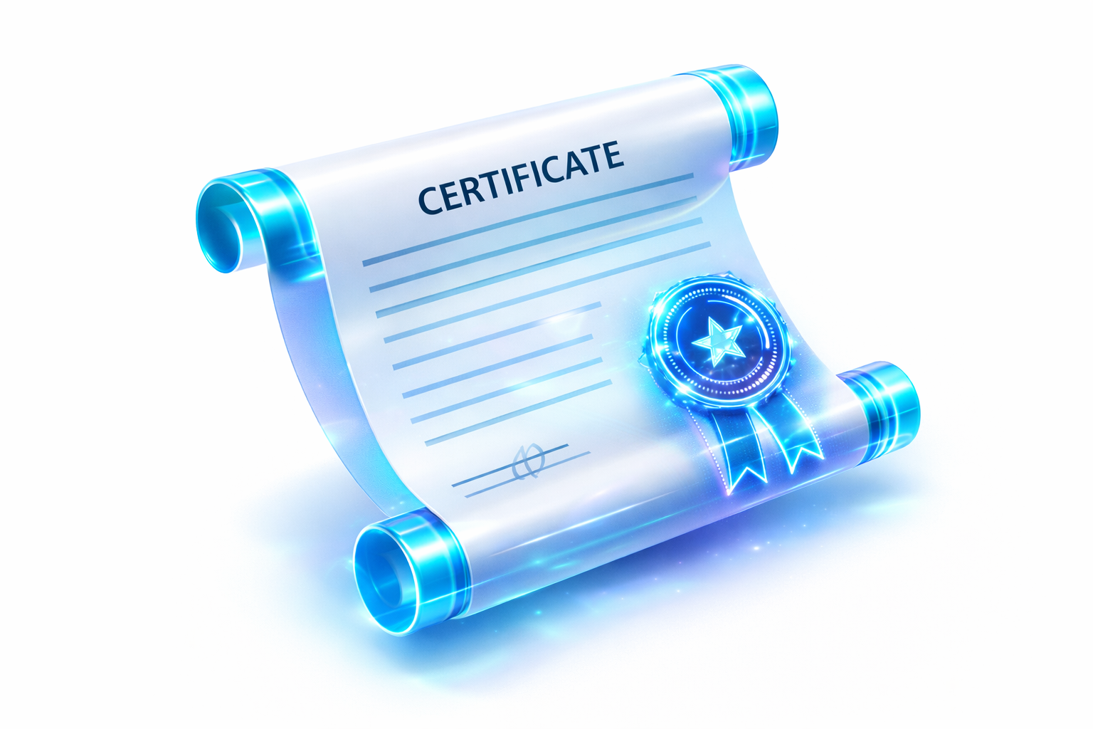 Glowing digital certificate of sponsorship document with an official holographic seal