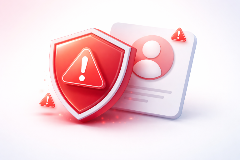 Red 3D security shield warning against fake sponsorship offers and visa scams